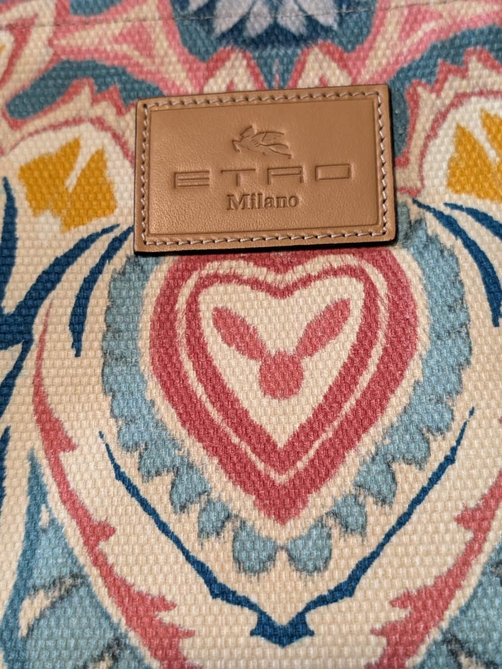 Etro Milano Premium Label Floral Canvas Clutch Bag with Pink, Blue & Tan Accents